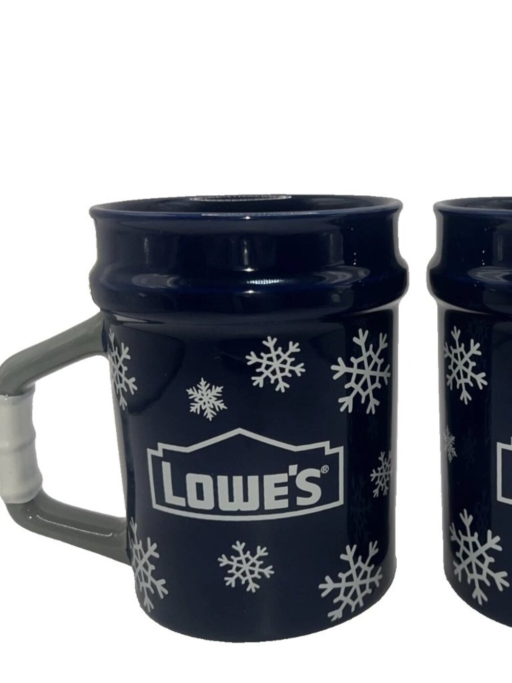 Lot of 2 Limited Edition Lowe’s Bucket Ceramic Holiday Snowflake Cup Mugs New